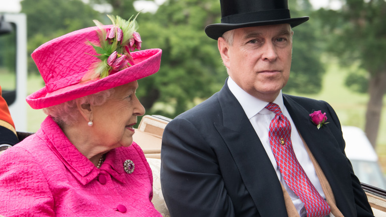 Queen Elizabeth and Prince Andrew in a carriage