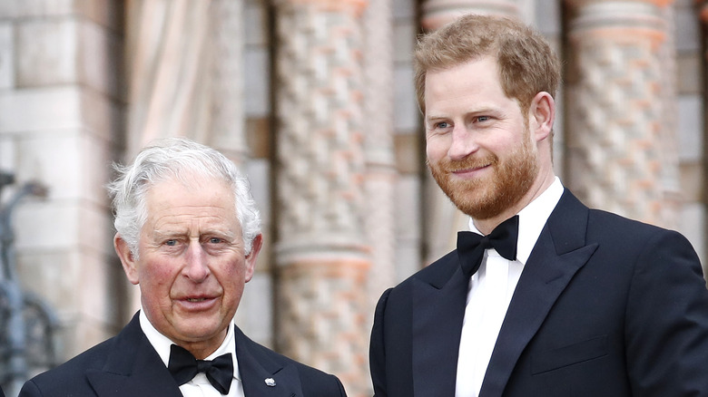 Prince Harry standing next to Prince Charles