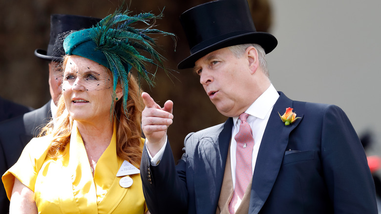 Sarah Ferguson and Prince Andrew looking to the distance