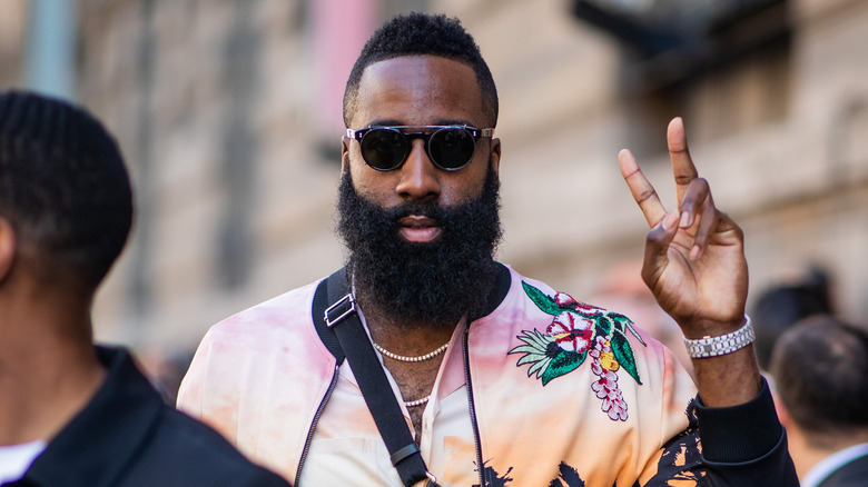 James Harden holding the peace sign