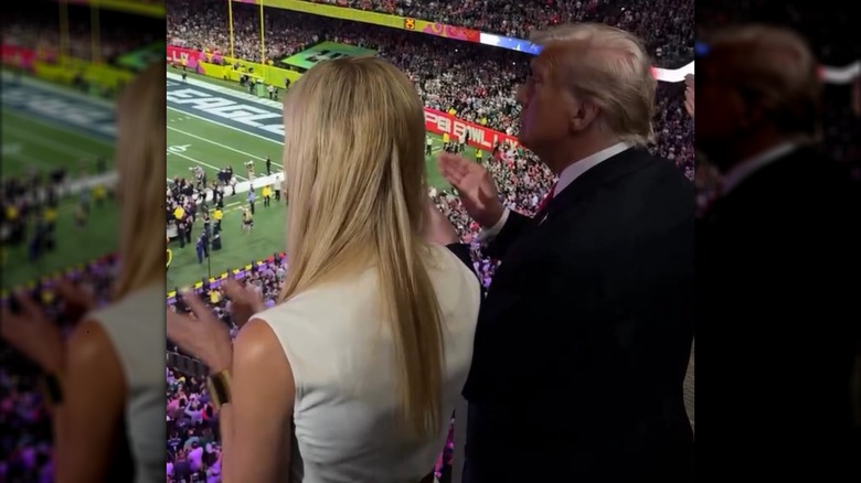 Ivanka Trump and Donald Trump clapping at the Super Bowl