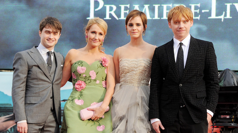 J.K. Rowling with Harry Potter cast