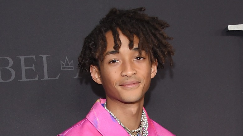 Jaden Smith wearing pearl necklaces 