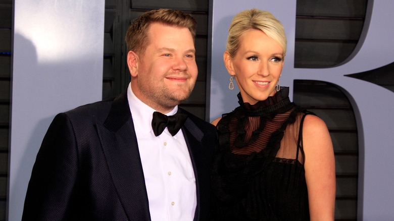 James Corden and his wife Julia Carey posing