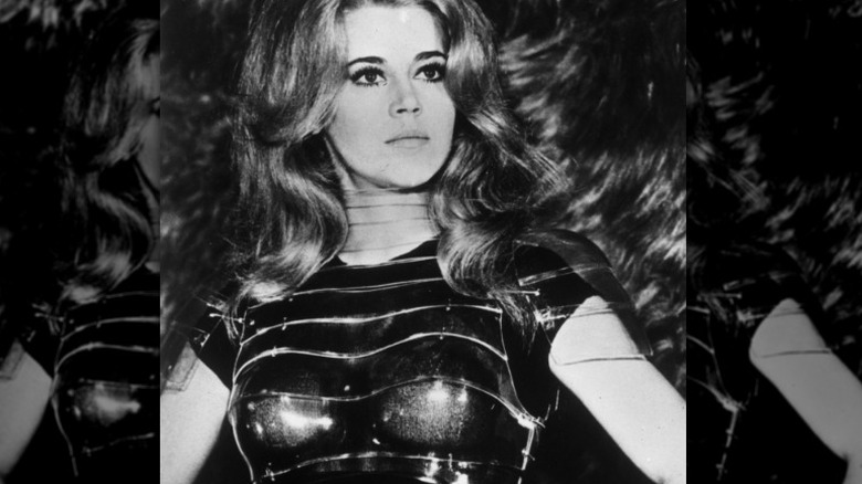 Jane Fonda tight black body suit Barbarella