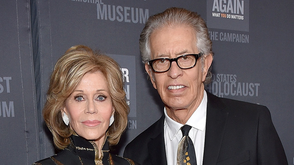 Jane Fonda and Richard Perry on the red carpet of a Hollywood event