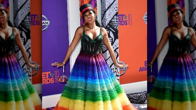 Janelle Monae in a rainbow dress