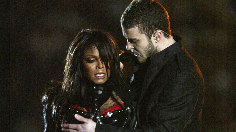 Janet Jackson and Justin Timberlake performing at the Super Bowl