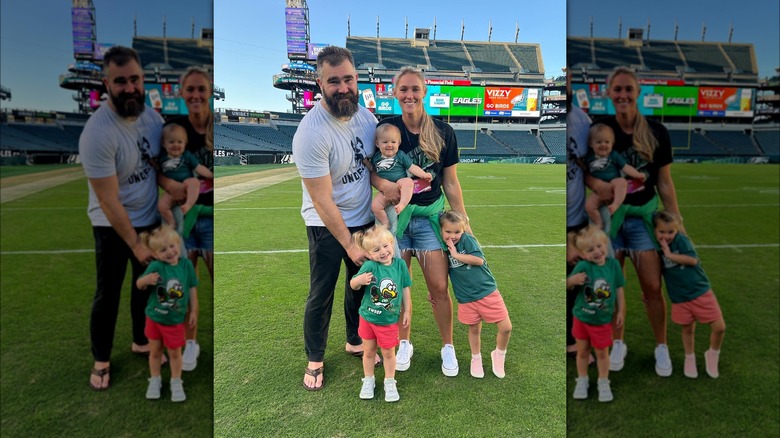 Jason and Kylie Kelce with their kids