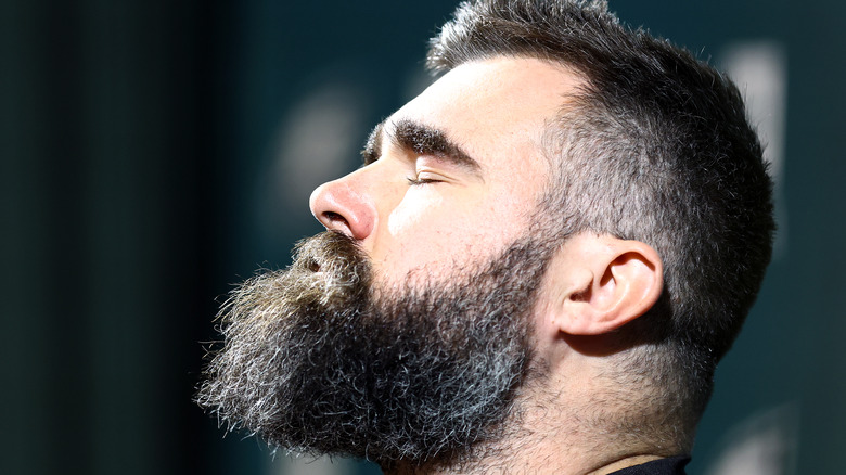 Jason Kelce head up eyes closed