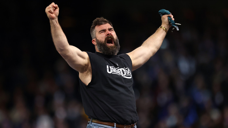 Jason Kelce arms up yellinh