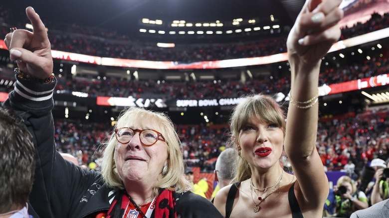 Donna Kelce and Taylor Swift celebrating the Chiefs winning the Super Bowl (2024)