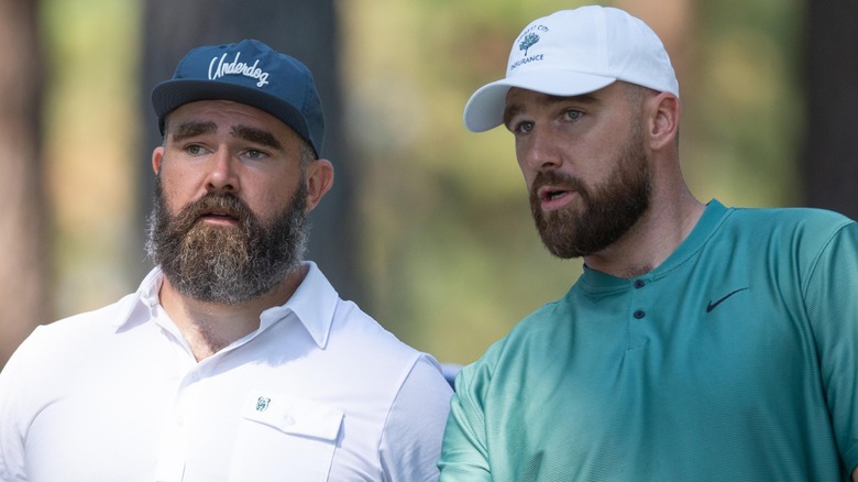 Jason Kelce and Travis Kelce discuss strategy at the ACC Celebrity Golf Championship (2024)