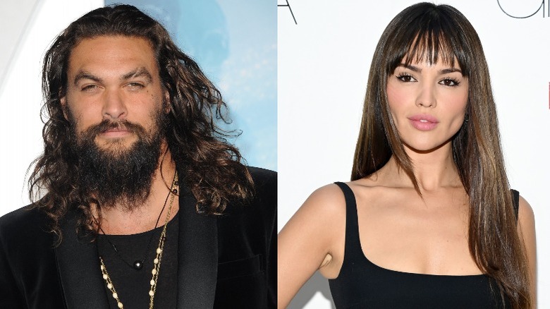 Jason Momoa attends the "Aquaman" premiere in 2018; Eiza González attends Paris Fashion Week in July 2022