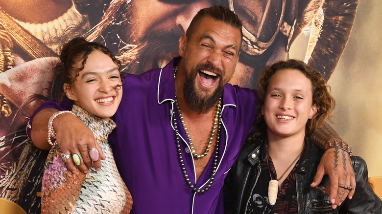 Jason Momoa, Lola Momoa, and Nakoa-Wolf Momoa smiling