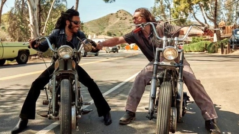 Lenny Kravitz Jason Momoa riding motorbikes