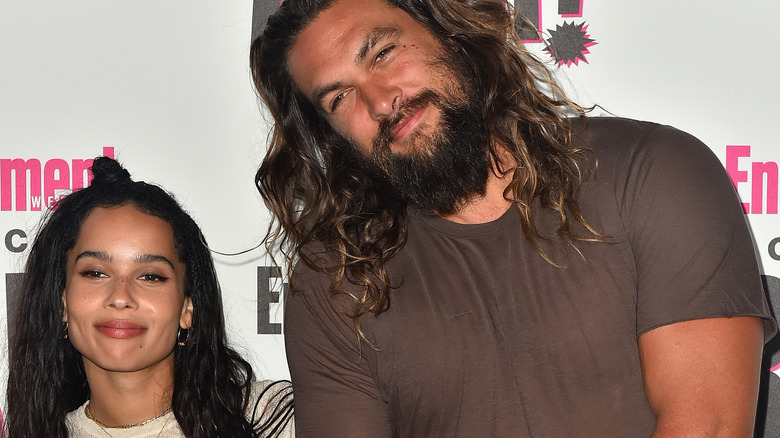 Zoe Kravitz and Jason Momoa pose