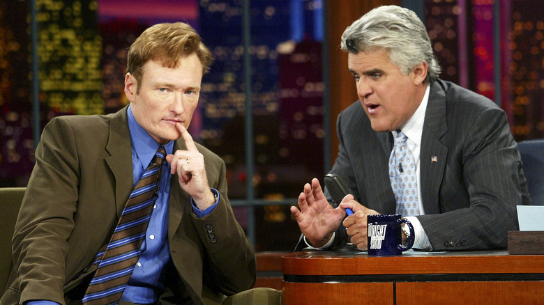 Jay Leno with Conan O'Brien on "The Tonight Show"