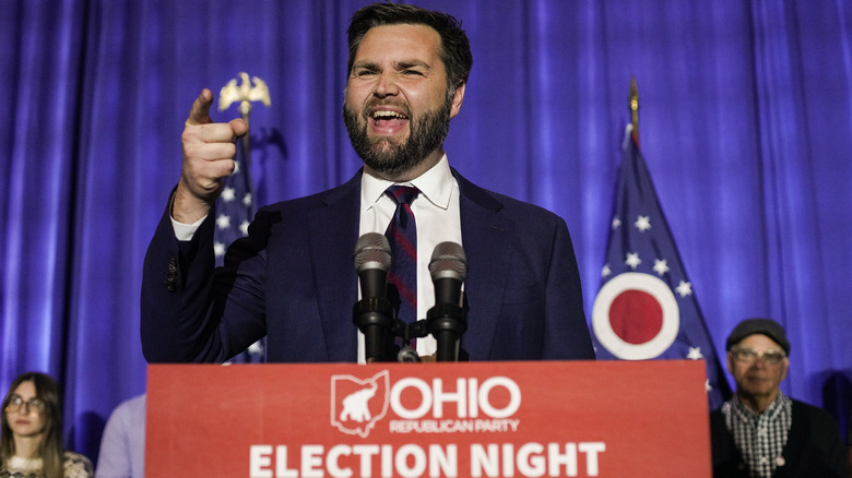 JD Vance laughing on stage