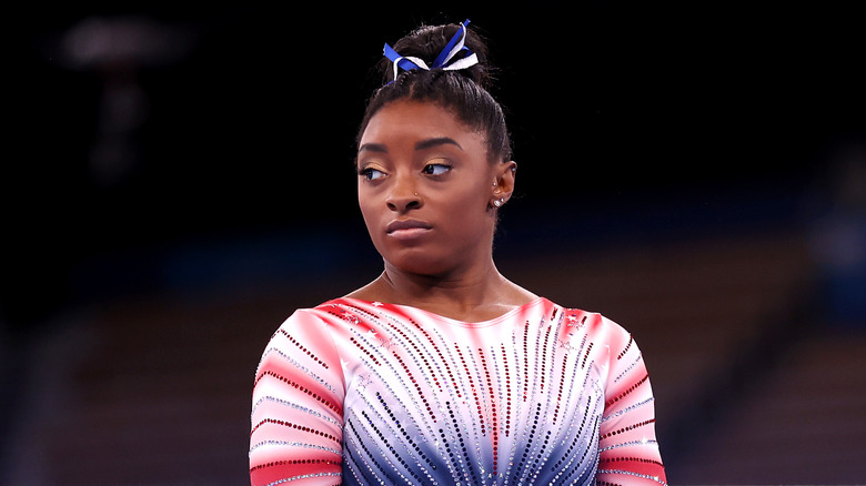 Simone Biles hair tie leotard