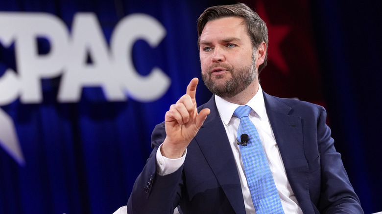 JD Vance at CPAC pointing his finger