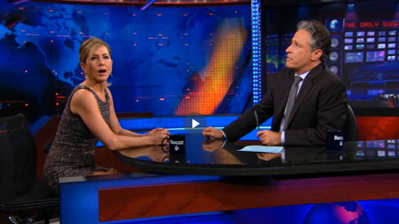 Jon Stewart interviewing Jennifer Aniston