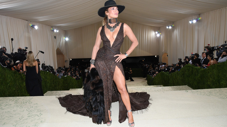 Jennifer Lopez posing at the MET Gala