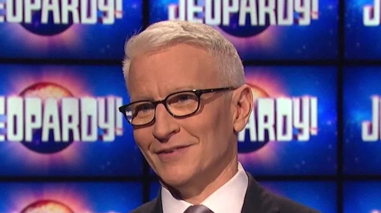 Anderson Cooper on the jeopardy! soundstage 