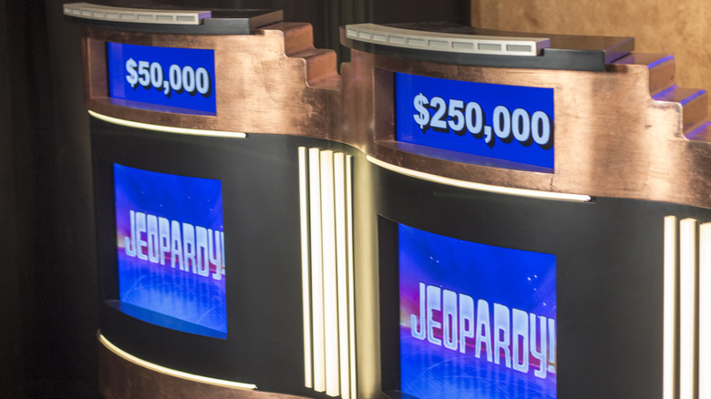 Jeopardy set, game show, photo of podium 