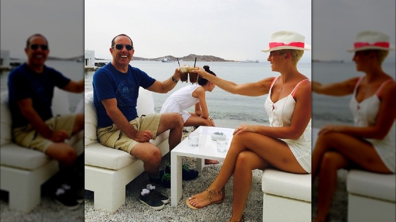 Jerry Seinfeld and Jessica Seinfeld make a toast on vacation