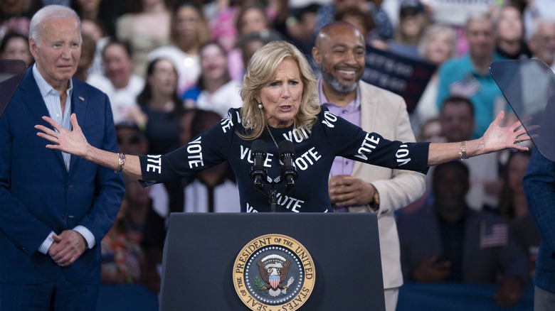 Jill Biden with arms outstretched