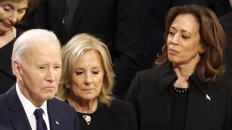 Joe Biden, Jill Biden, and Kamala Harris attend the funeral for Jimmy Carter (2025)