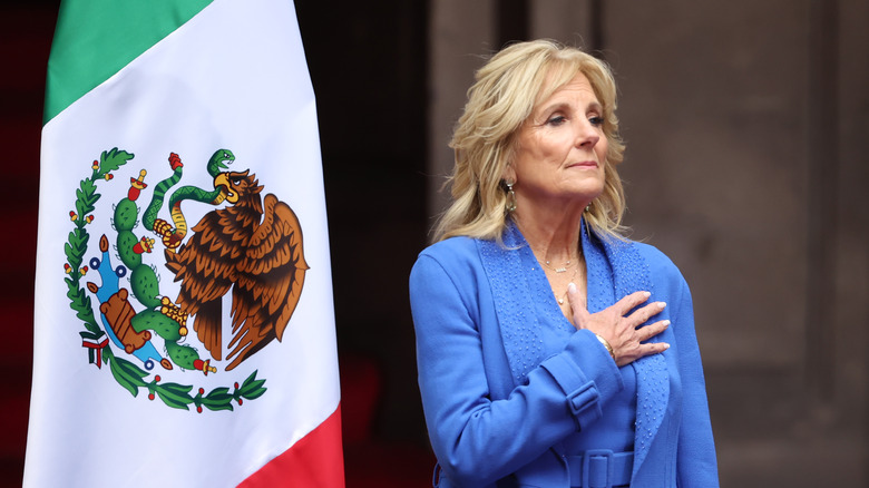 Jill Biden standing Mexican flag