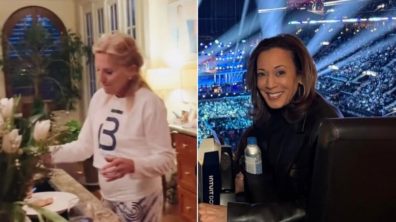 Split image of Jill Biden and Kamala Harris in comfy clothes