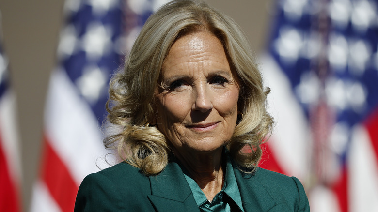 Jill Biden wearing a green suit