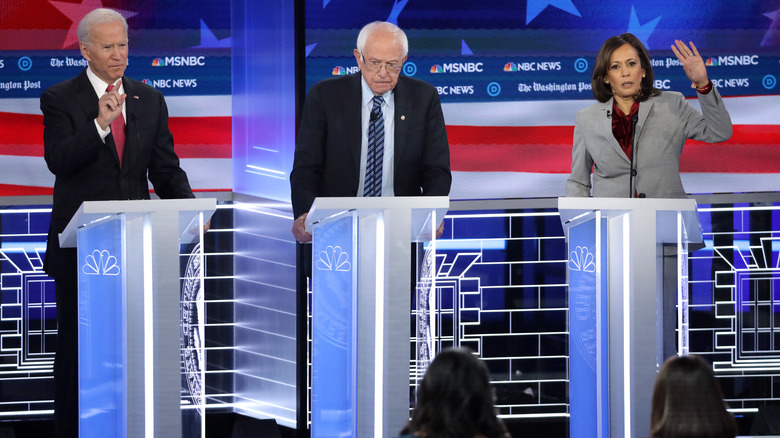 Joe Biden, Bernie Sanders, and Kamala Harris during the 2019 Democratic presidential debate