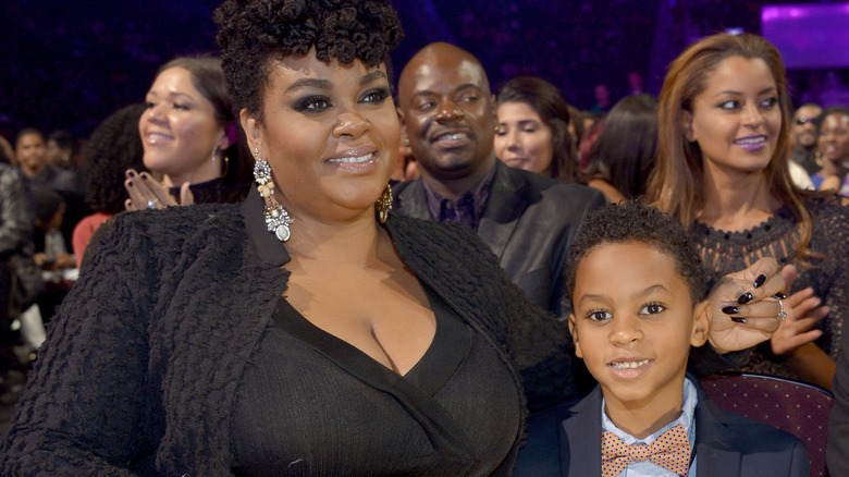 Jill Scott with her son Jett, smiling