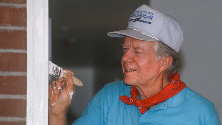 Jimmy Carter white baseball cap painting