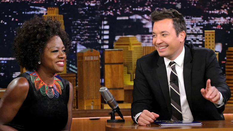 Viola Davis alongside Jimmy Fallon on The Tonight Show