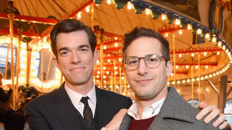 John Mulaney and Andy Samberg pose