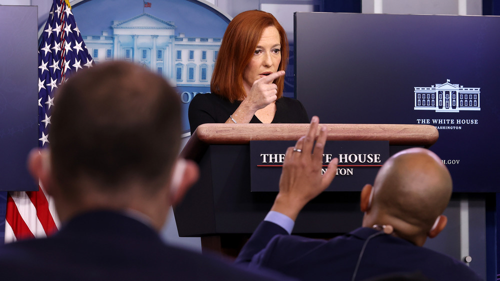 Jennifer Psaki answering questions at a White House press briefing