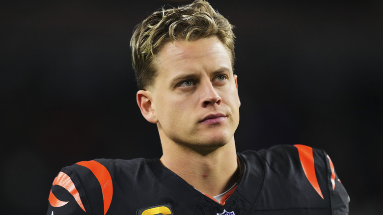 Joe Burrow gazing up on the field