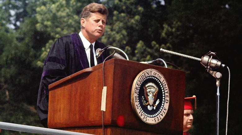 President John F Kennedy delivering the Pax Americana speech