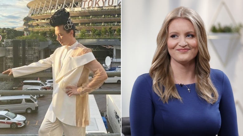 Johnny Weir's closing ceremony outfit, Jenna Ellis posing