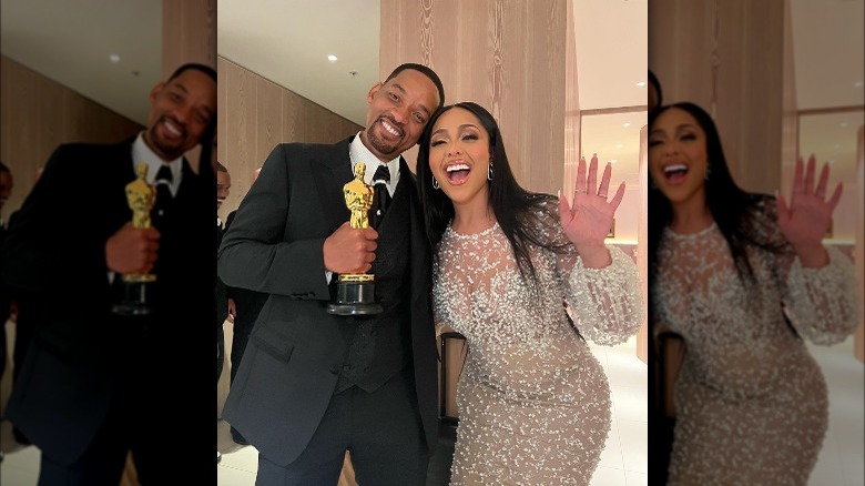 Will Smith with Jordyn Woods and his Oscar