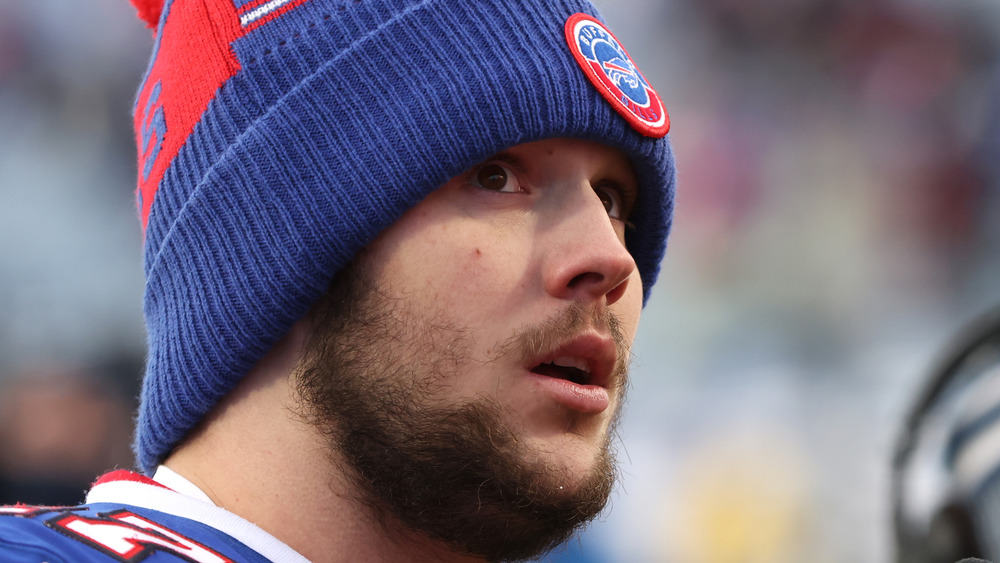 Josh Allen looking out into the crowd post-game