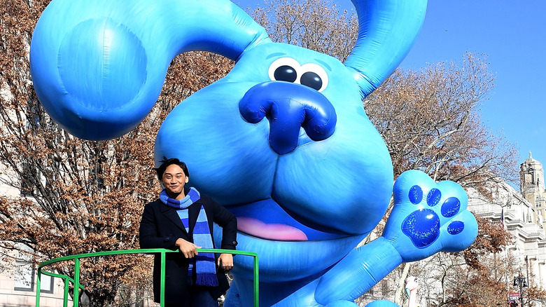 Josh Dela Cruz with Blue float at Macy's parade