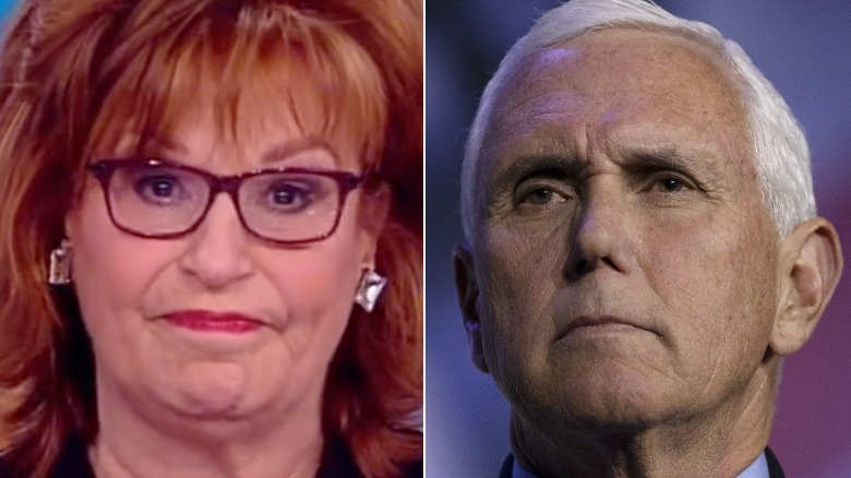 A split image of Joy Behar and Mike Pence