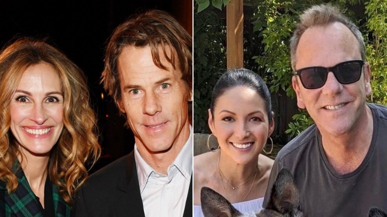 Julia Roberts and Danny Moder smile for a photo, Cindy Vela and Kiefer Sutherland are seen in an Instagram picture with their dogs