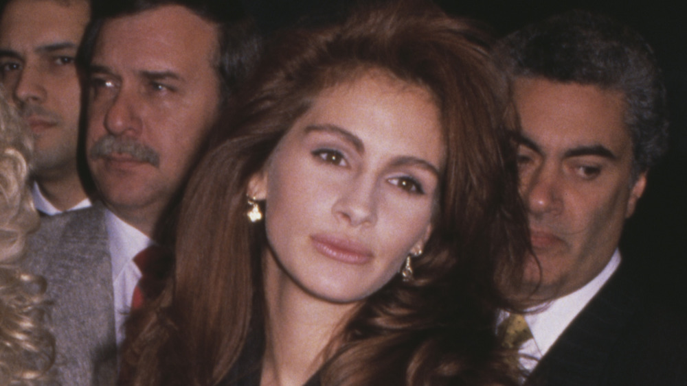 Julia Roberts posing on the red carpet for the Steel Magnolias premiere in 1989